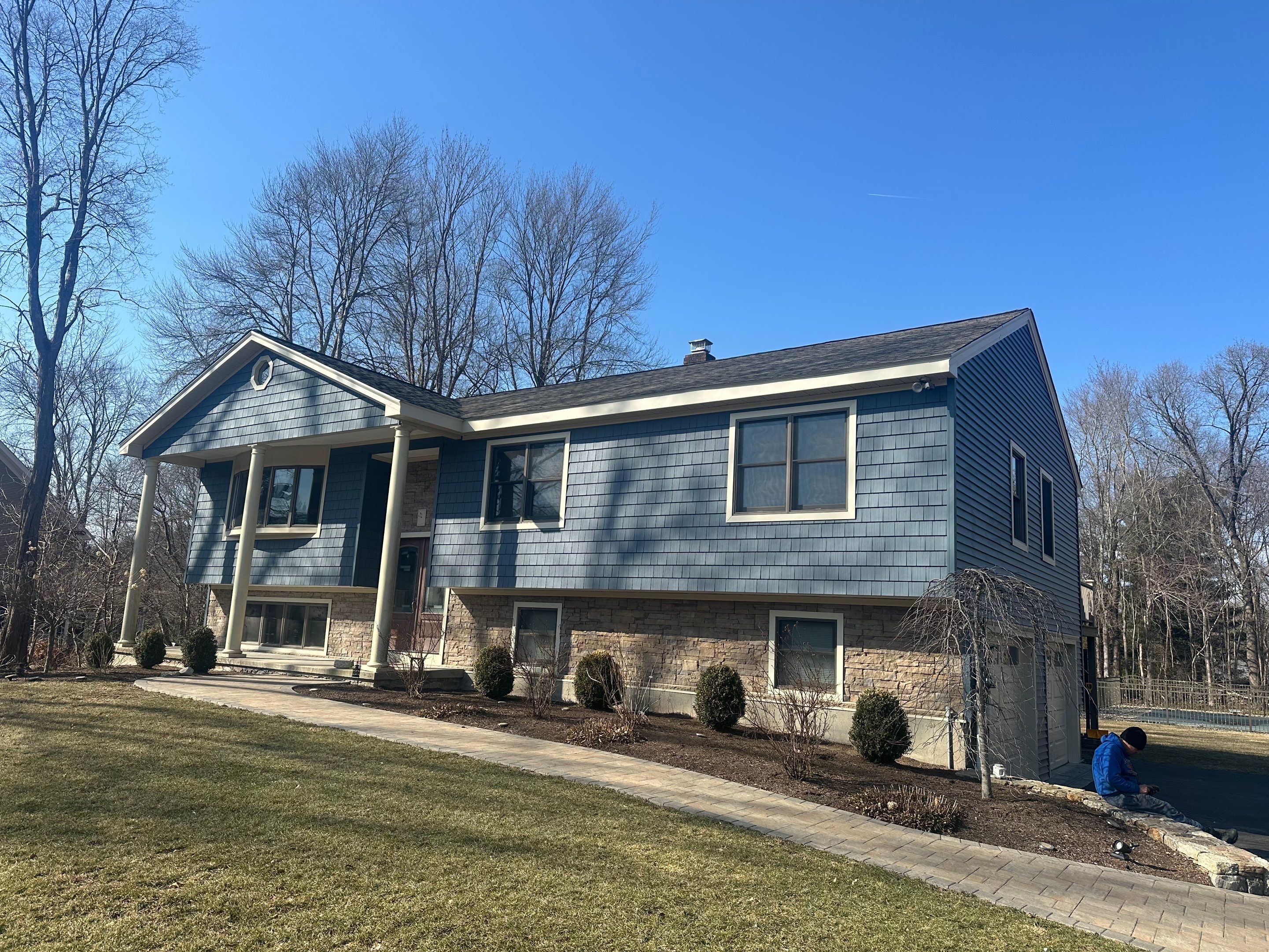 Residential Roofing Installation using Owens Corning Duration Driftwood Siding Installation Using Cedar Impressions Pacific Blue by A Plus Exterior