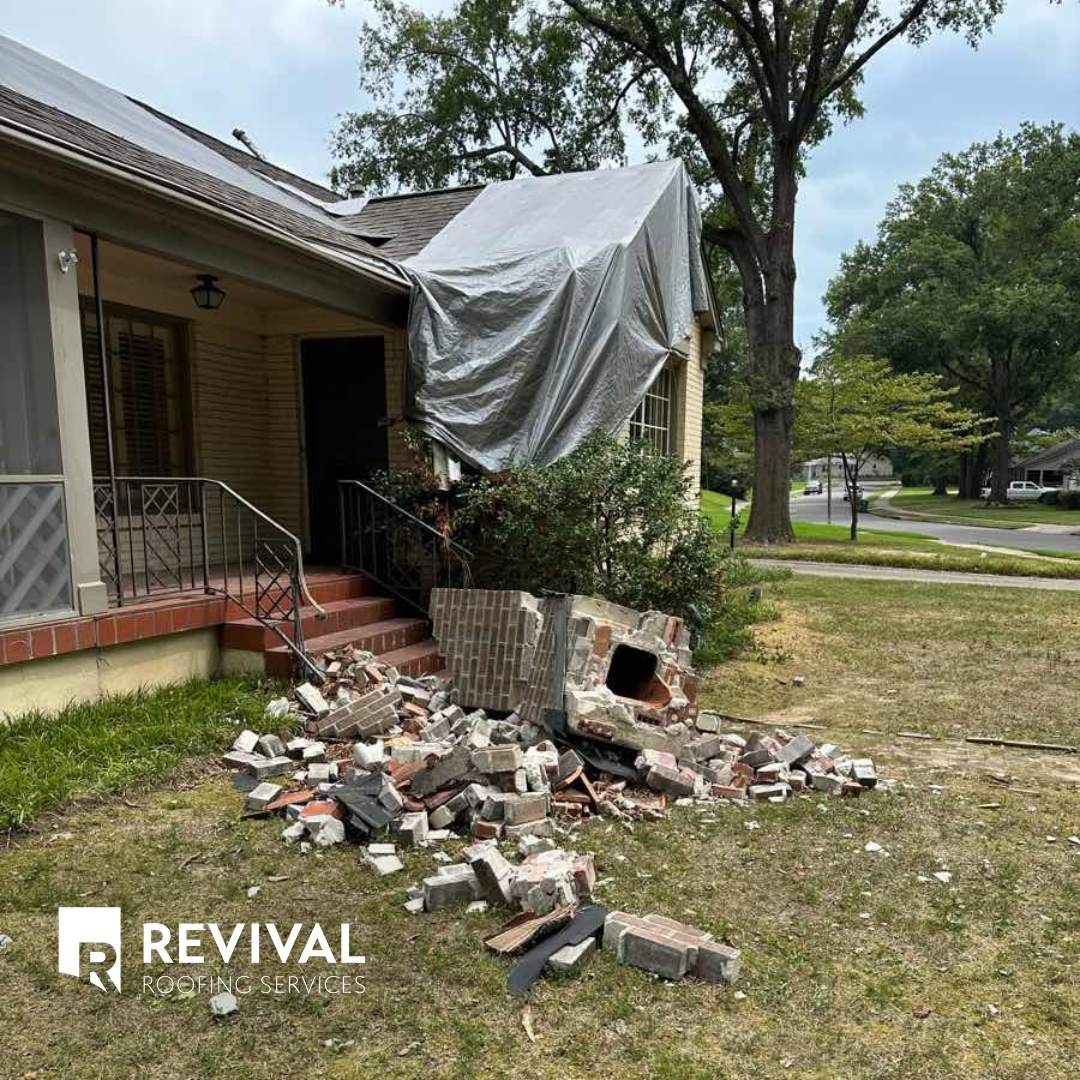 Residential Chimney Rebuild and Stone Veneer Installation in Memphis by Revival Roofing Services