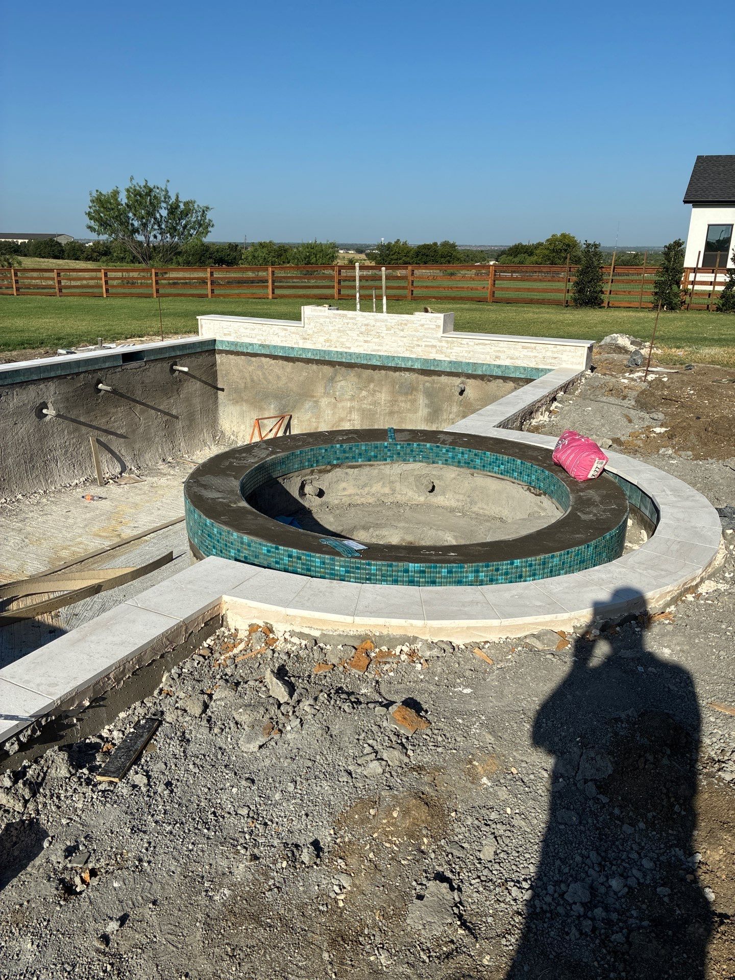 Modern Geometric Pool with Raised Spa, Fire Pit and Cedar Pavilion by Pinnacle Pools and Spas - DFW