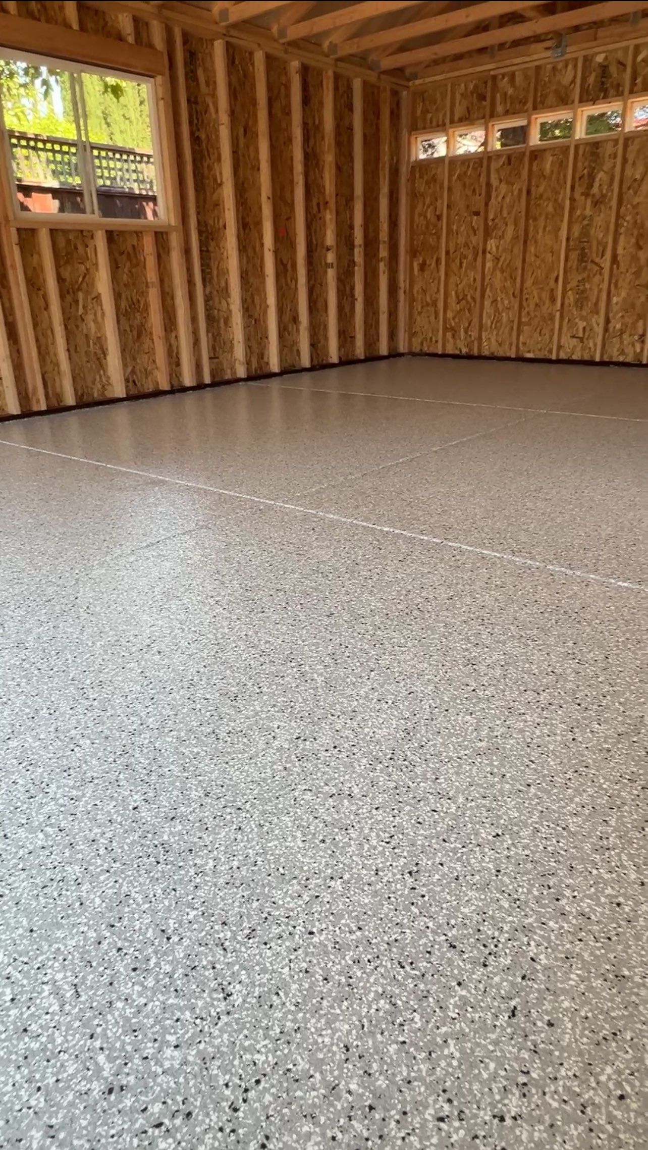 Garage Floor: Vinyl Chip using Light Grey by J&C Concrete Restoration, Inc
