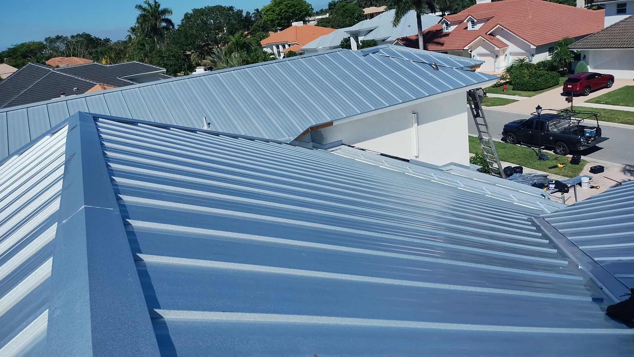 Residential Roofing Installation using 1" Nail strip metal roof by BLUES BROTHERS ROOFING