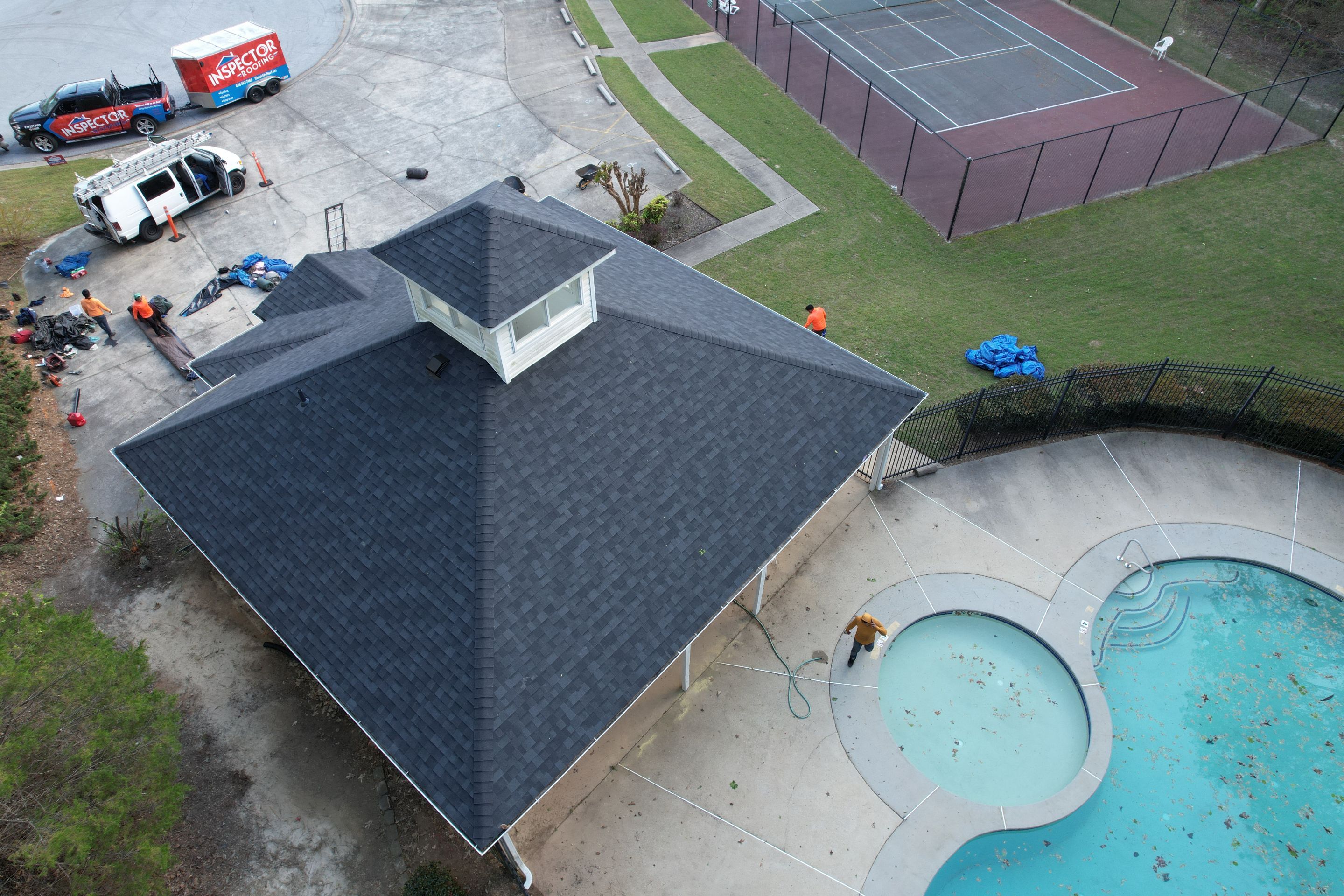 Pool House Roof Replacement using Owens Corning Onyx Black by Inspector Roofing and Restoration