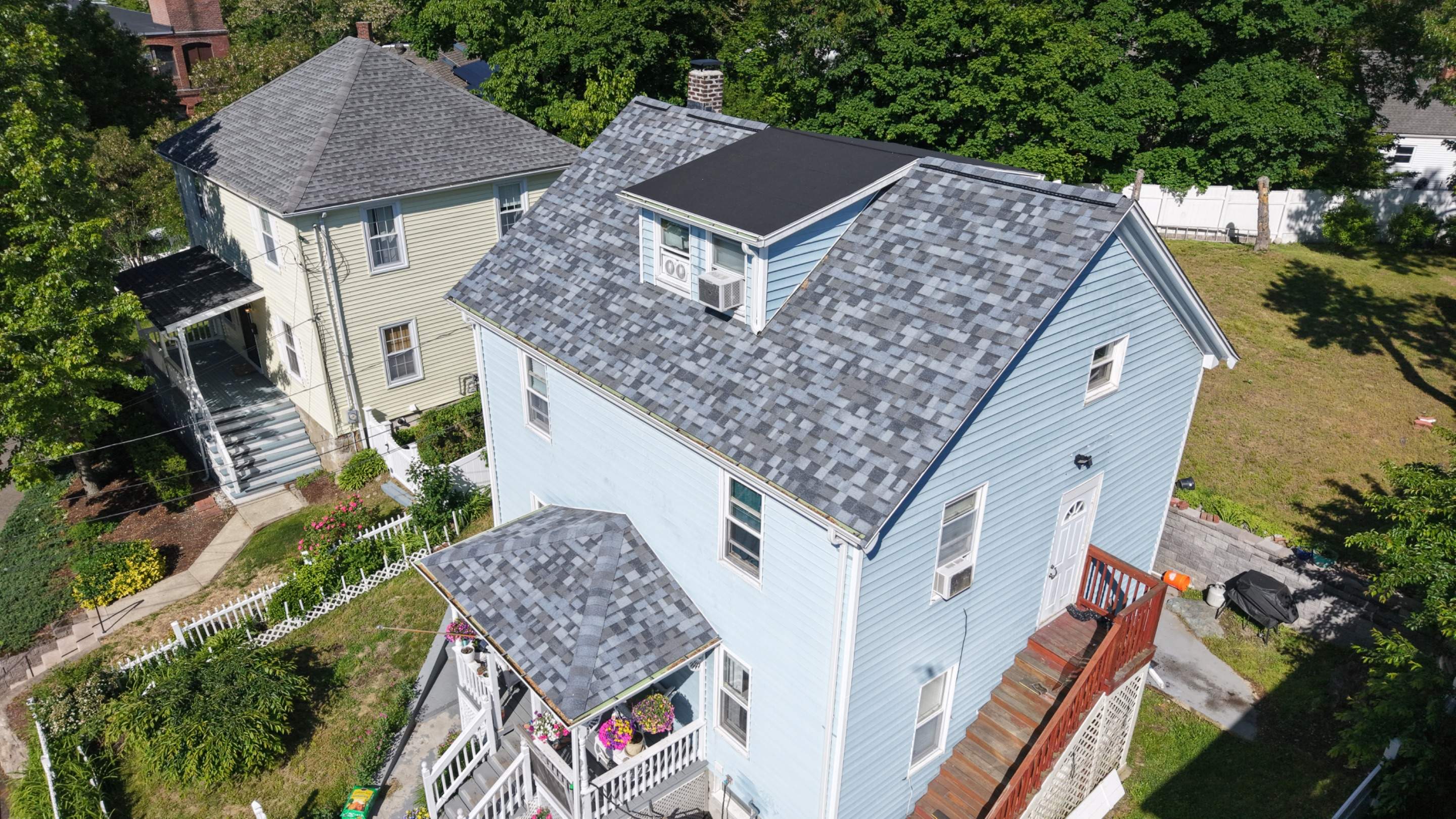 Full Roof Replacement in Dedham, MA – Owens Corning Duration Designer, Pacific Wave with EPDM Flat Dormer by JOHNNYS PRO