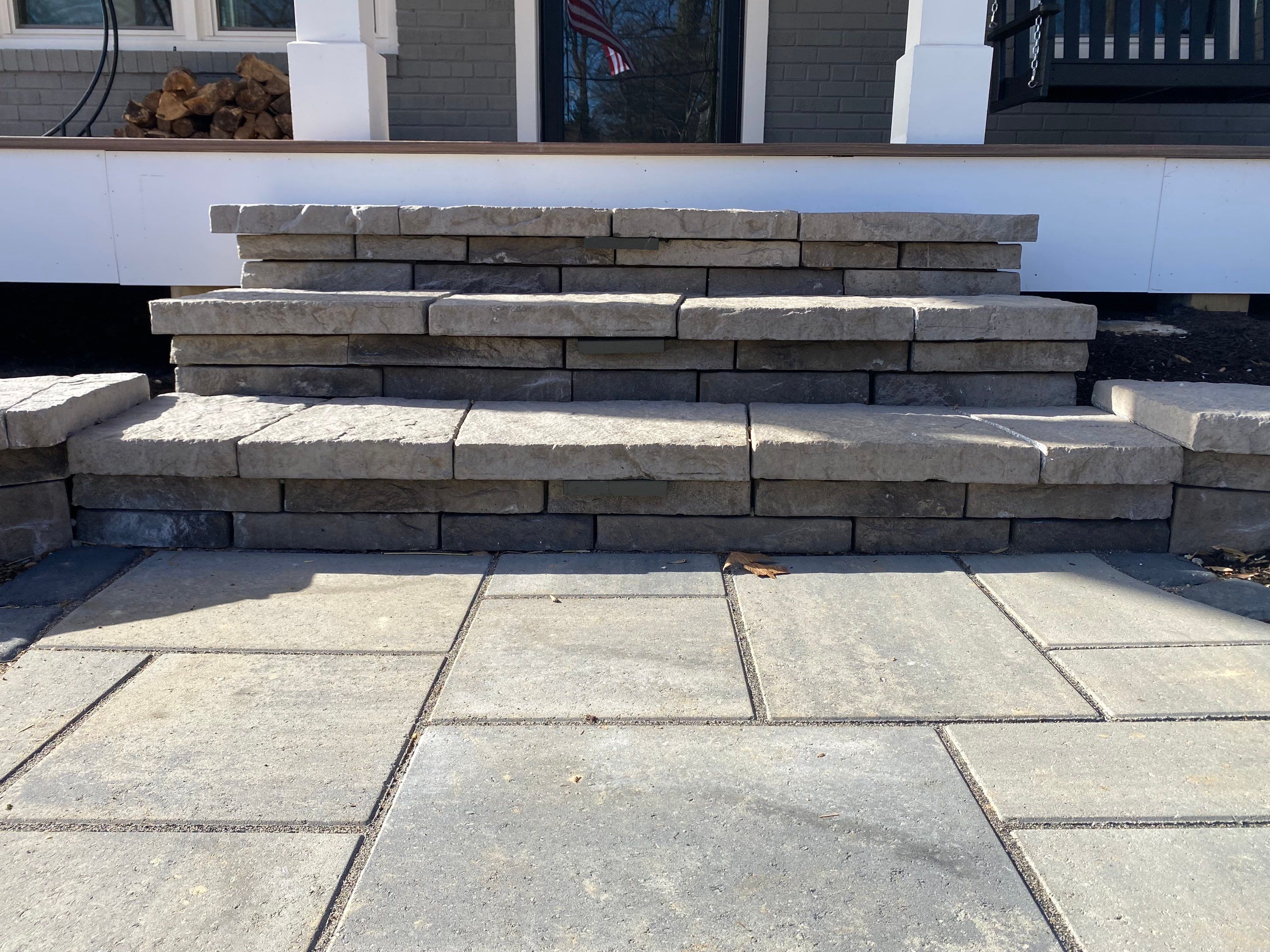 Retaining wall, walkway, small patio and landscape install by The Smet Companies, LLC