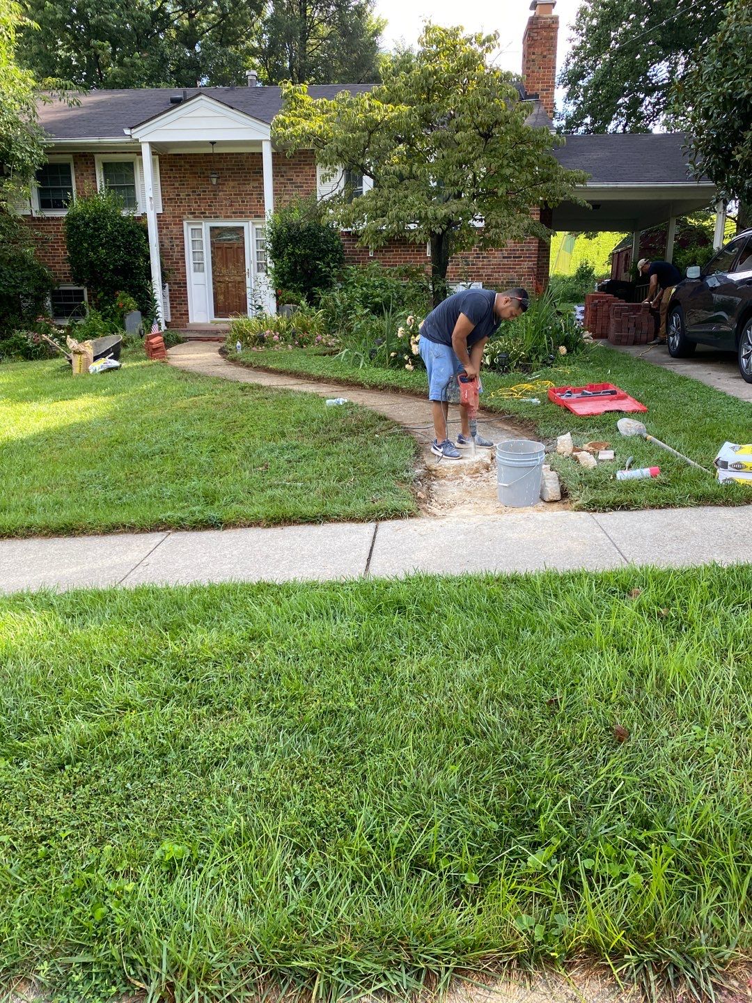 porch  using Brick pavers, porch columms , rooff update   by Jesus Master Handyman LLC 