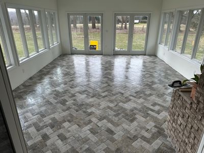 4 Seasons Room with Ditra Heated Floor using multi pattern Subway Tiles