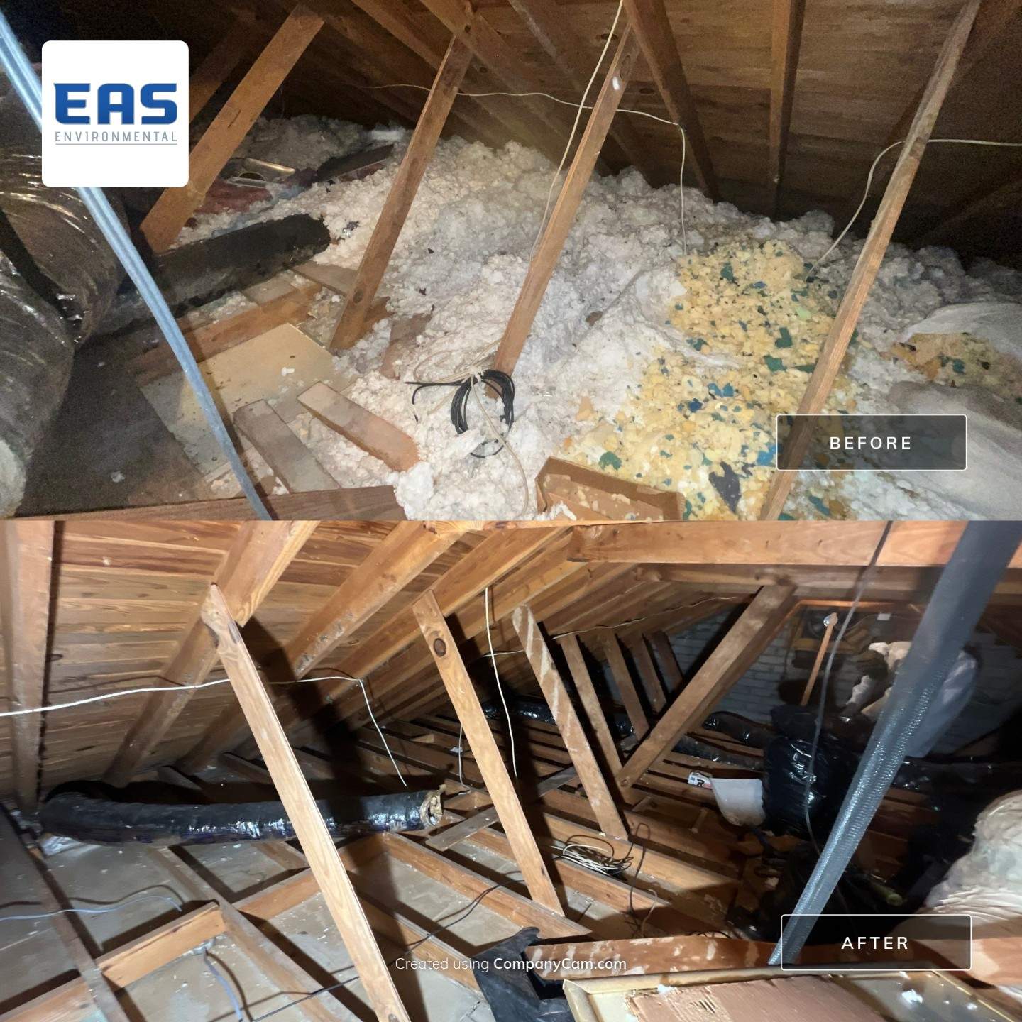 Abatement level clean of non-ACM vermiculite insulation by EAS Environmental, LLC.