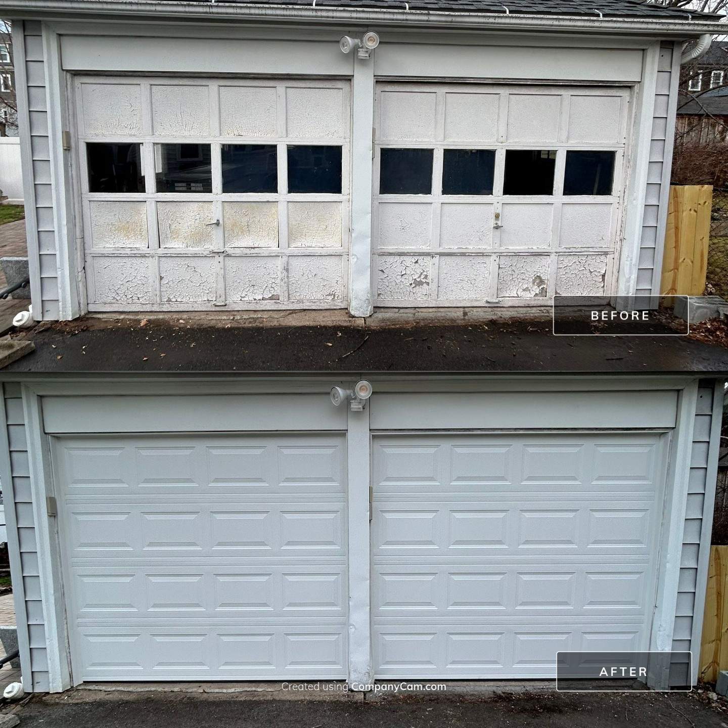 Double Garage Door Upgrade for a Clean, Unified Look by DiGiorgi Roofing and Siding Inc