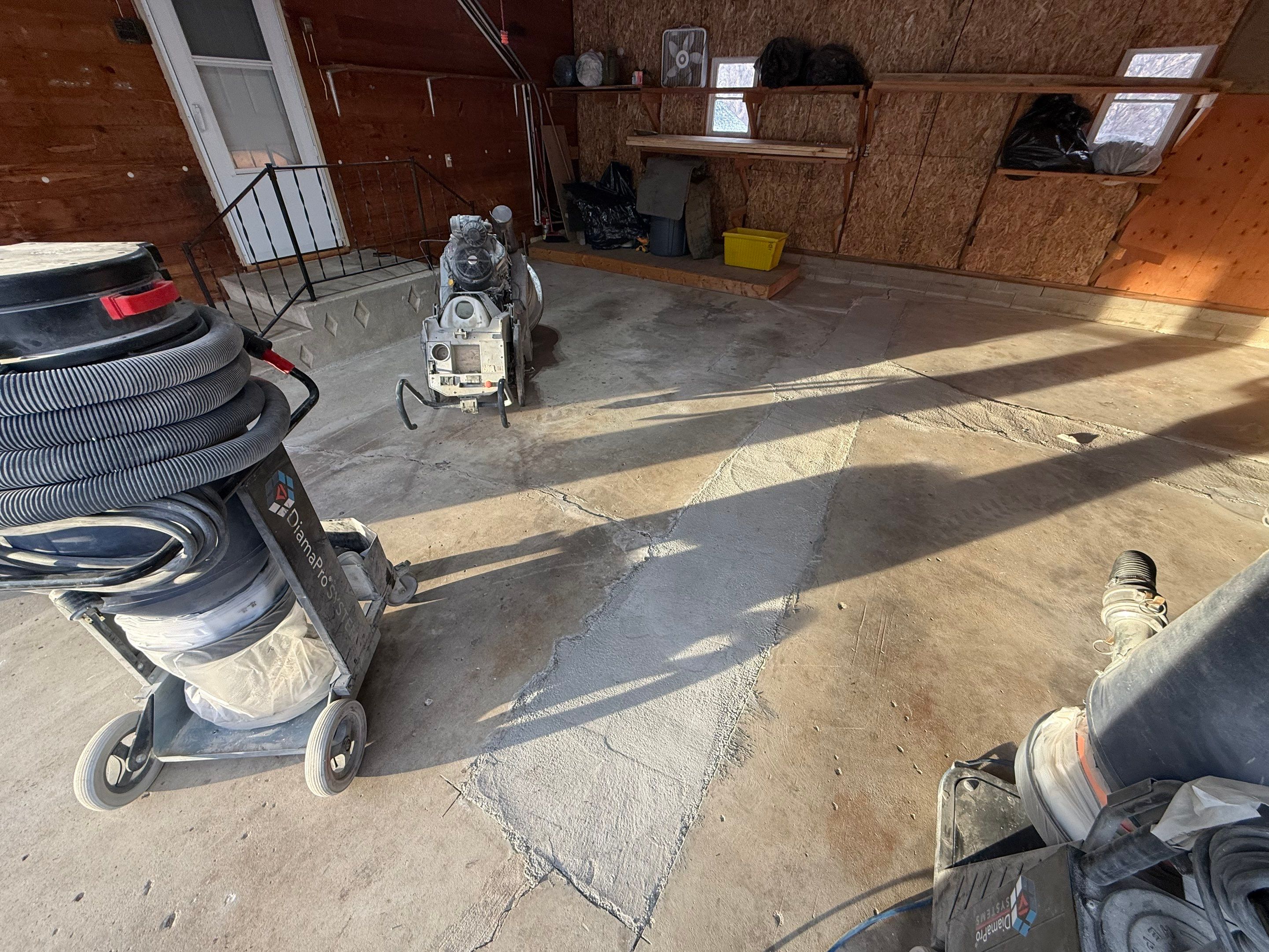 Multi-Colored Epoxy Garage Floor Coating and Concrete Stair Restoration by Select Painting, Coatings & Garage Cabinets