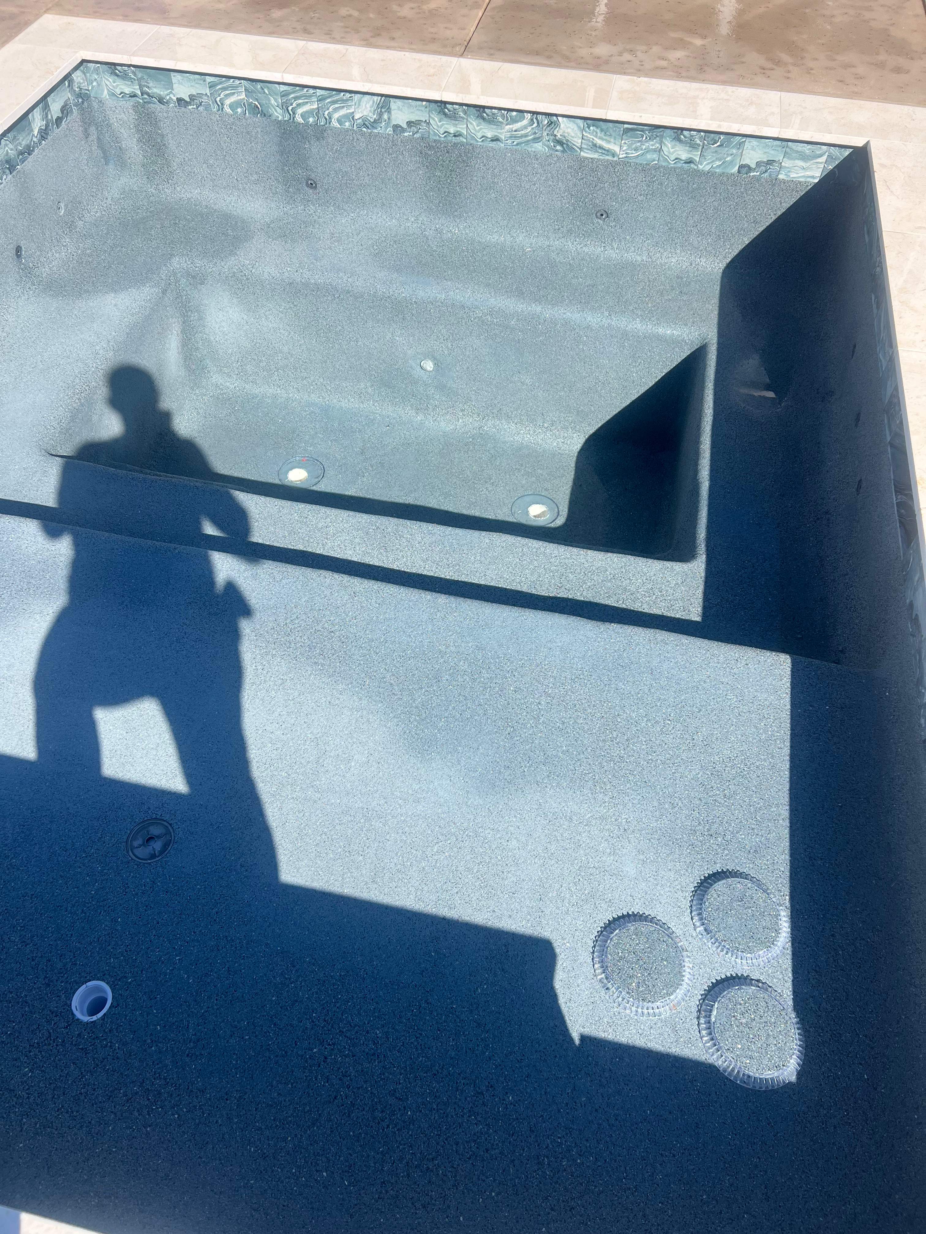 Geometric Pool and Spa with Dark Pebble Interior by Pinnacle Pools and Spas - DFW