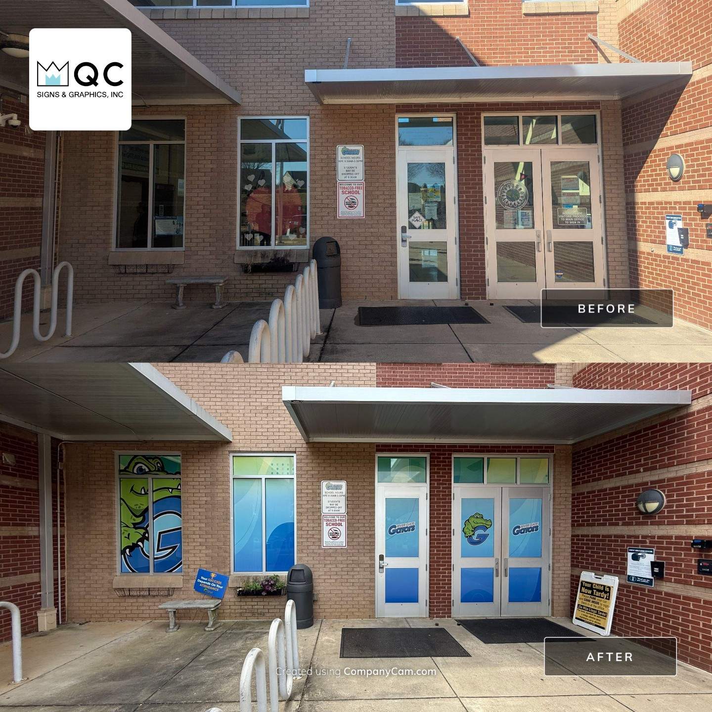 Rivergate Elementary - Window Safety Film Installation with Custom Graphics by QC Signs and Graphics