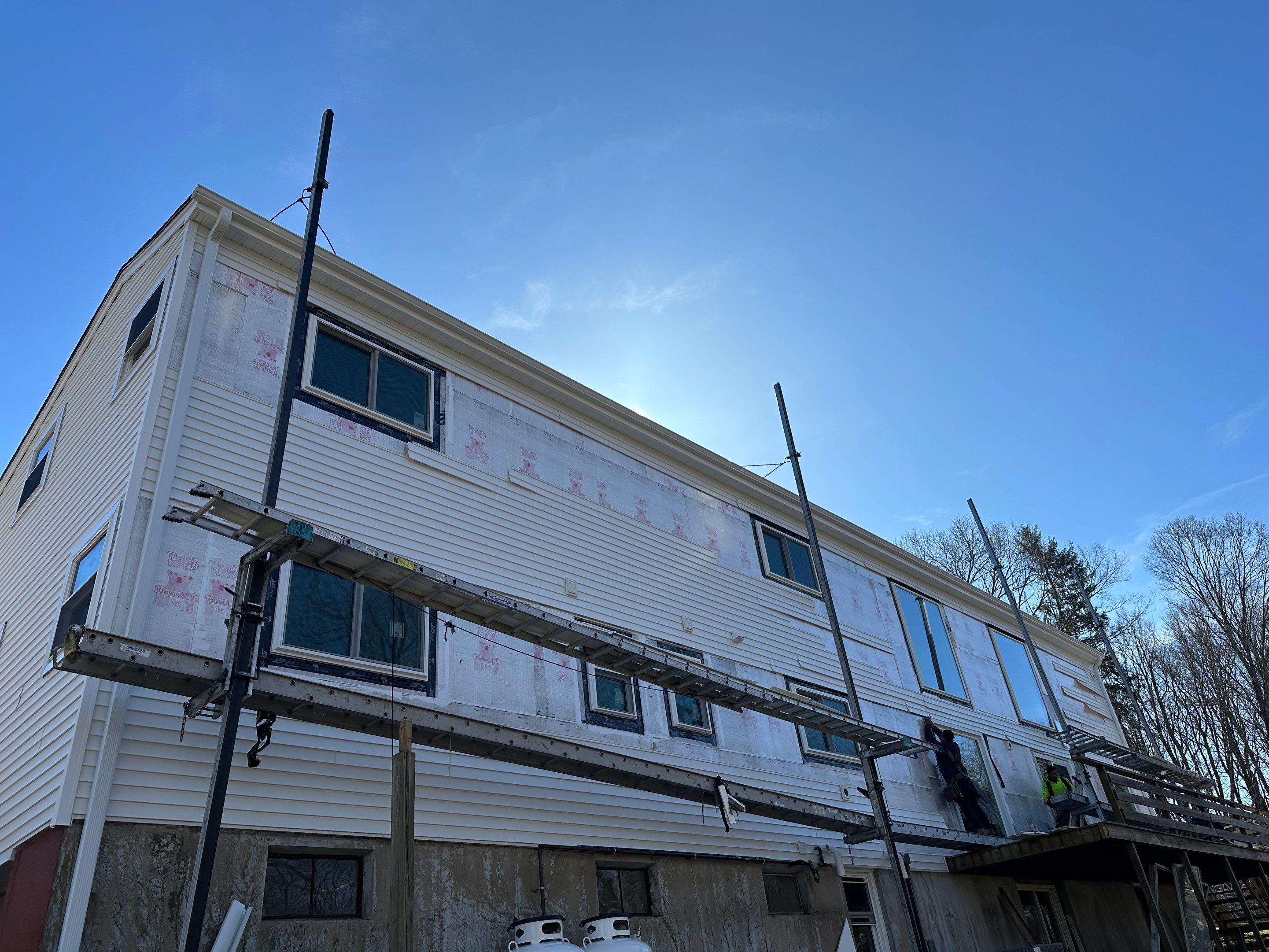 Residential Roofing Installation using Owens Corning TruDefinition Duration AR - Estate Gray & White Double 4 Siding by A Plus Exterior
