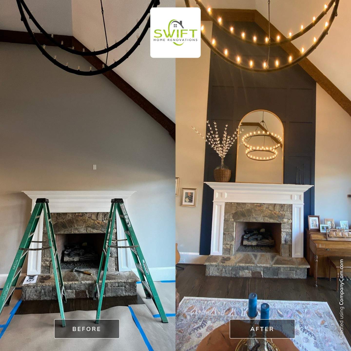 Custom Fireplace Accent Wall and Trim Installation in Marietta by Swift Home Renovations