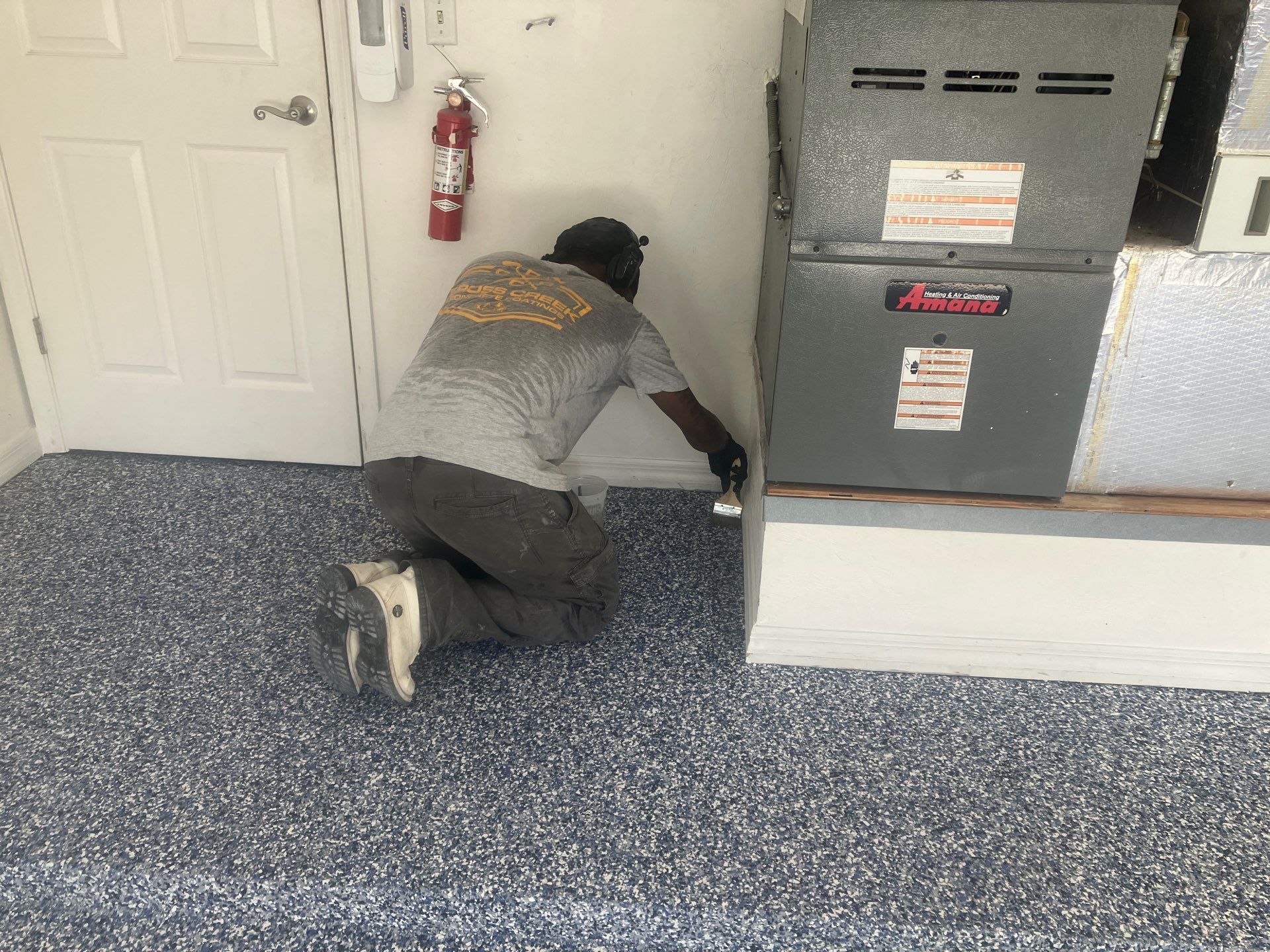 Front Entrance and Garage Makeover in Denim by Cross Creek Concrete Coatings