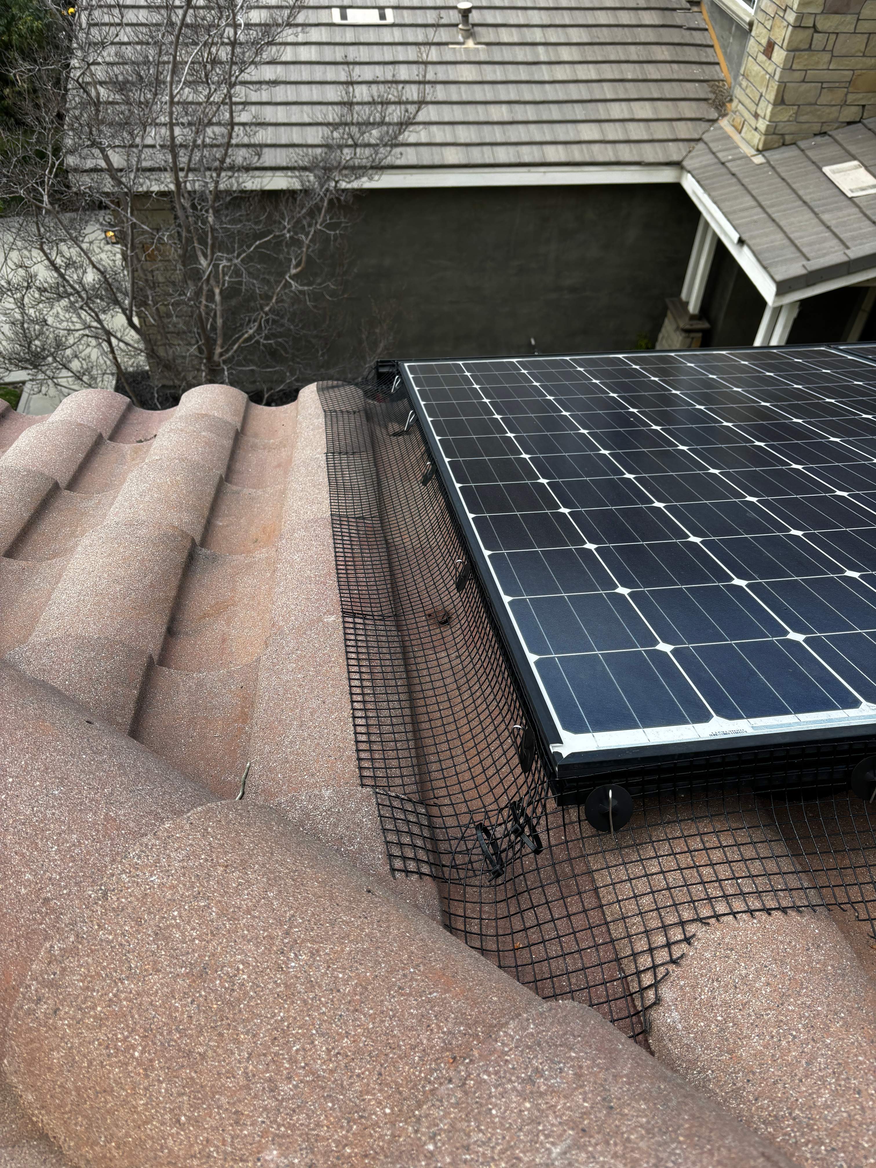 Completed Solar Panel Bird Proofing Project in Fontana Ca by Palm Coast Solar Cleaning
