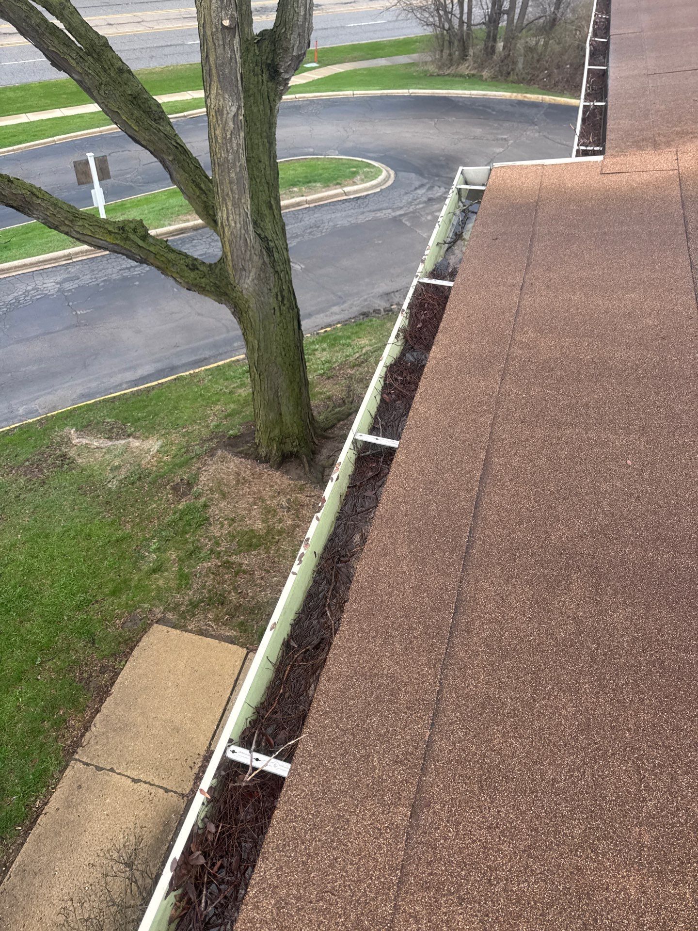 Commercial gutter cleaning Joliet, IL	 before photo with filled gutters