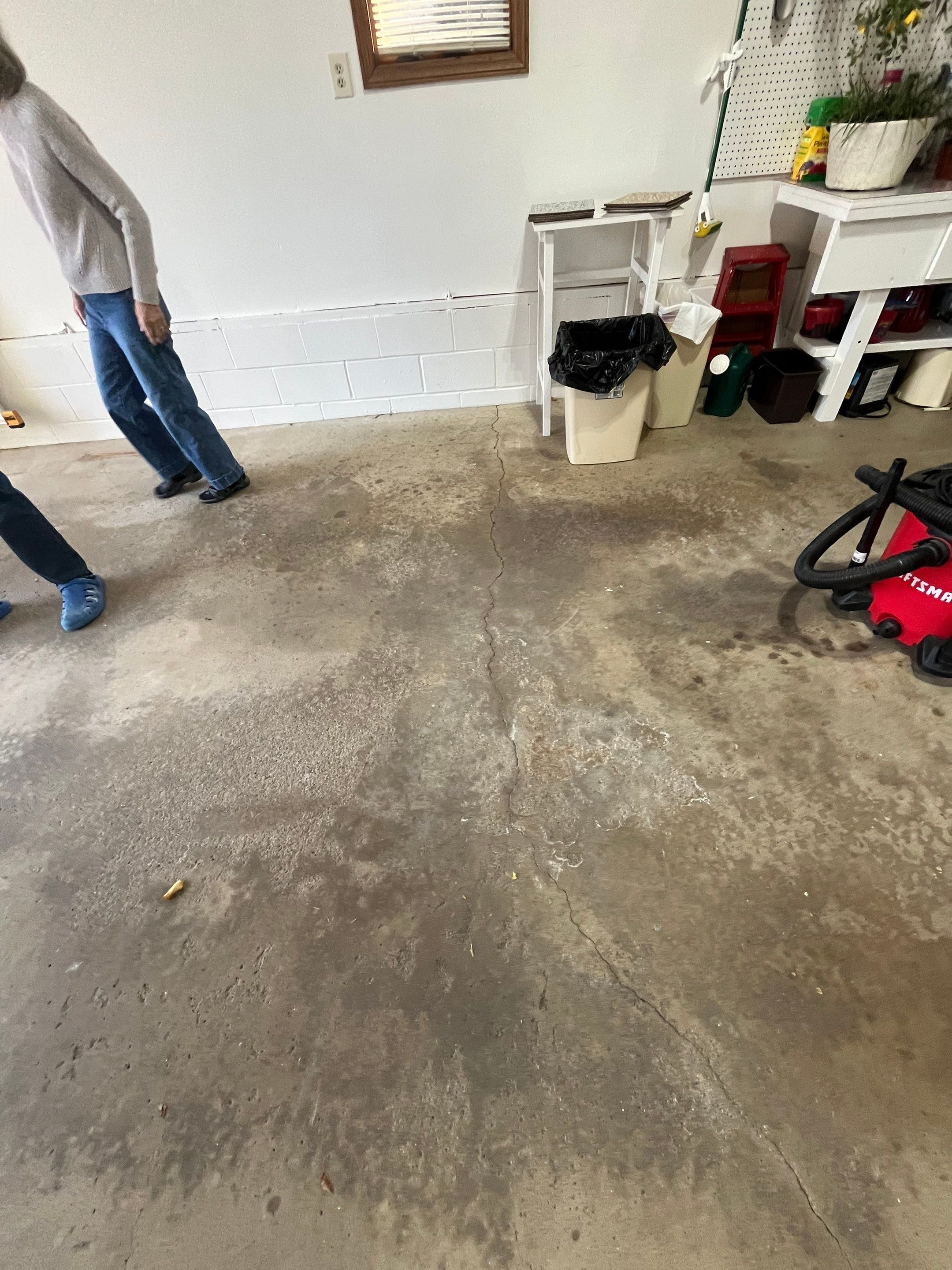 Multi-Colored Flake Epoxy Garage Floor Coating and Crack Repair by Select Painting, Coatings & Garage Cabinets