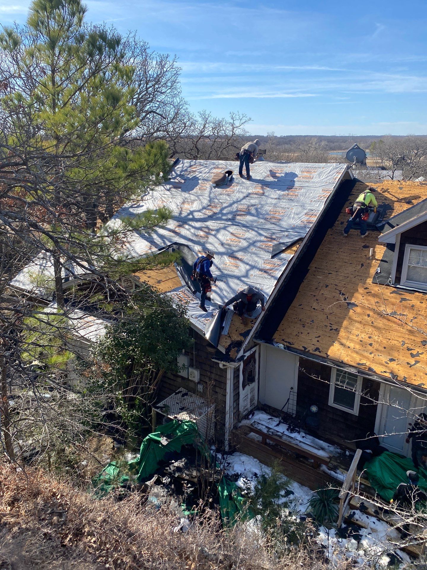Roof Replacement on a private lake near Ardmore by BANA Roofing and Solar Supply