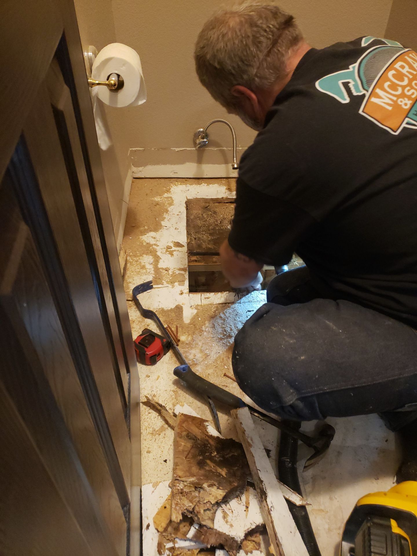 Repair Subfloor, Install Flooring, Flange, Baseboard & Toilet by McCray's Handyman, Inc.