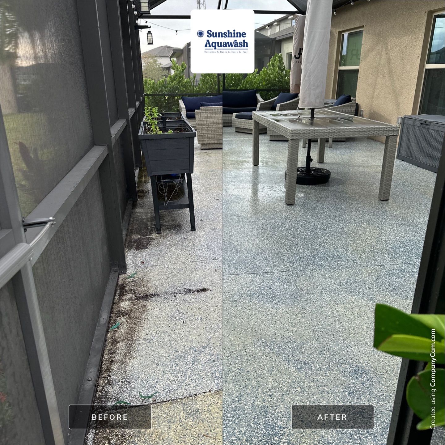 Lanai & Patio Cleaning with Epoxy-Coated Concrete Floor in Trevesta Community, Palmetto, FL | Sunshine AquaWash by Sunshine AquaWash