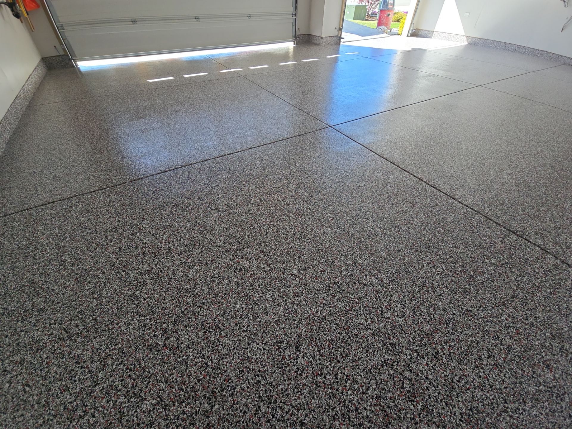 Garage Transformation using Domino w/ 5% Cherry Bomb Red  by Croc Coatings, LLC