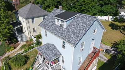 Full Roof Replacement in Dedham, MA – Owens Corning Duration Designer, Pacific Wave with EPDM Flat Dormer