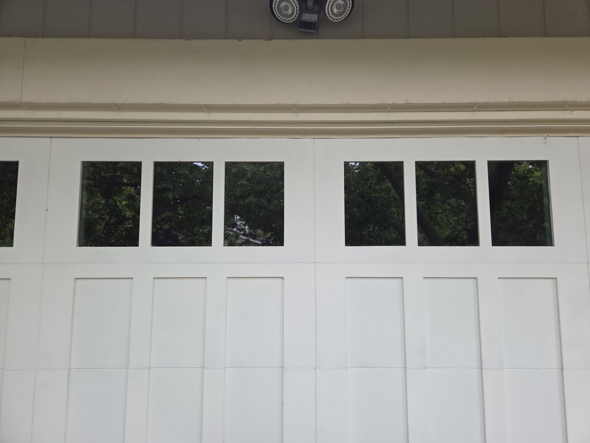 White Carriage House Overlay Garage Door and Liftmaster Opener Installation in Danville by Valiant Garage Door