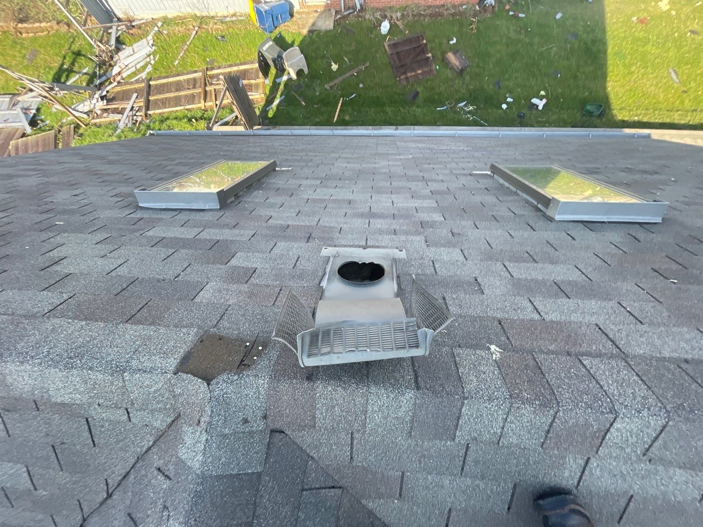 Tornado damage in Whiteland. Roof replacement, James Hardie siding, exterior paint, gutters, windows, doors by 317 Roofing & Restorations