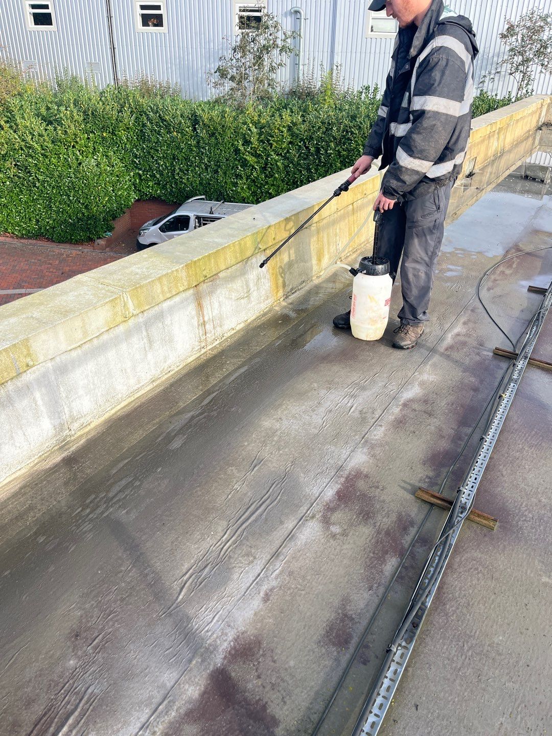 EPDM (rubber) Roof Cleaning using Honda 15lpm Low Pressure Washing Machine by Ges Exterior Cleaning ltd