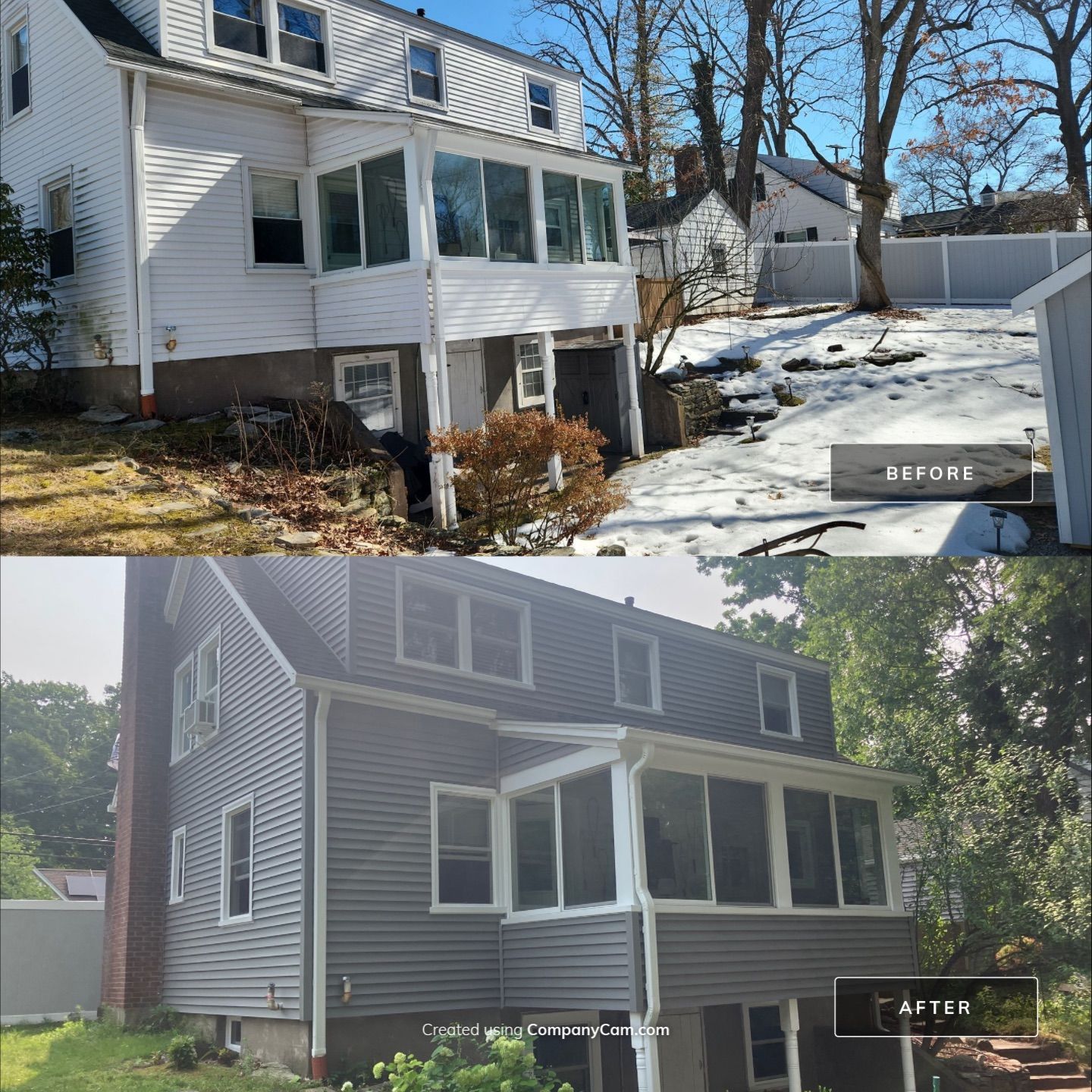 Stunning Siding Makeover with Cert Monogram D/4 x 16' clapboard, Charcoal Gray and Cert Monogram D/4x25' clapboard, Charcoal Gray by DiGiorgi Roofing and Siding Inc