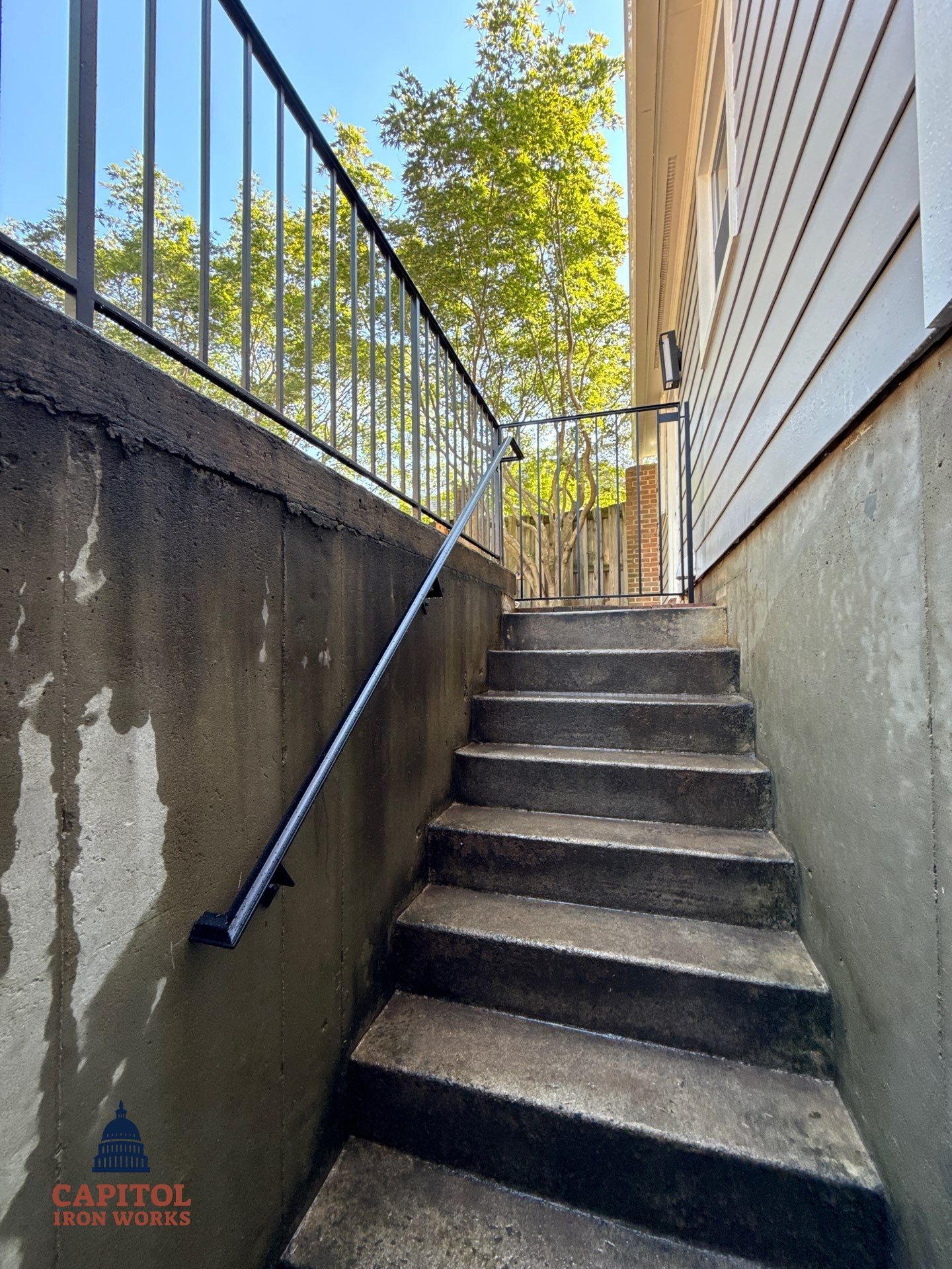 L-Shape Iron Railing & Integrated Safety Gate – Residential Exterior– McLean, VA by Capitol Iron Works