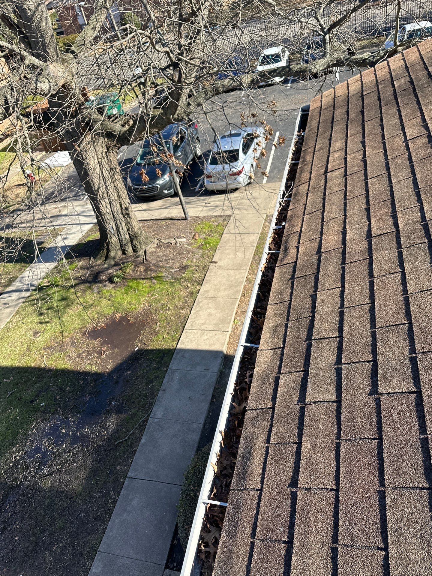 Commercial gutter cleaning Newport News & Hampton, VA before photo with filled gutters