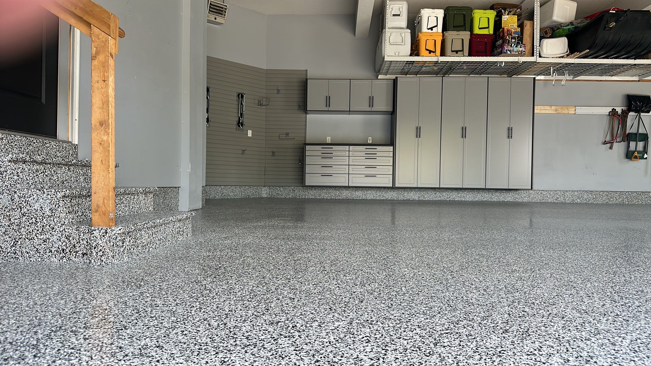 Matt N. took his garage to the next level with our Domino floor and cabinets by Banner Garage
