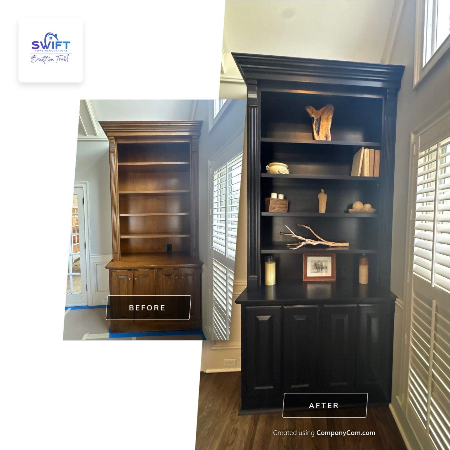 Dark Walnut Hardwood Floor Refinishing and Cabinet Painting in Atlanta by Swift Home Renovations