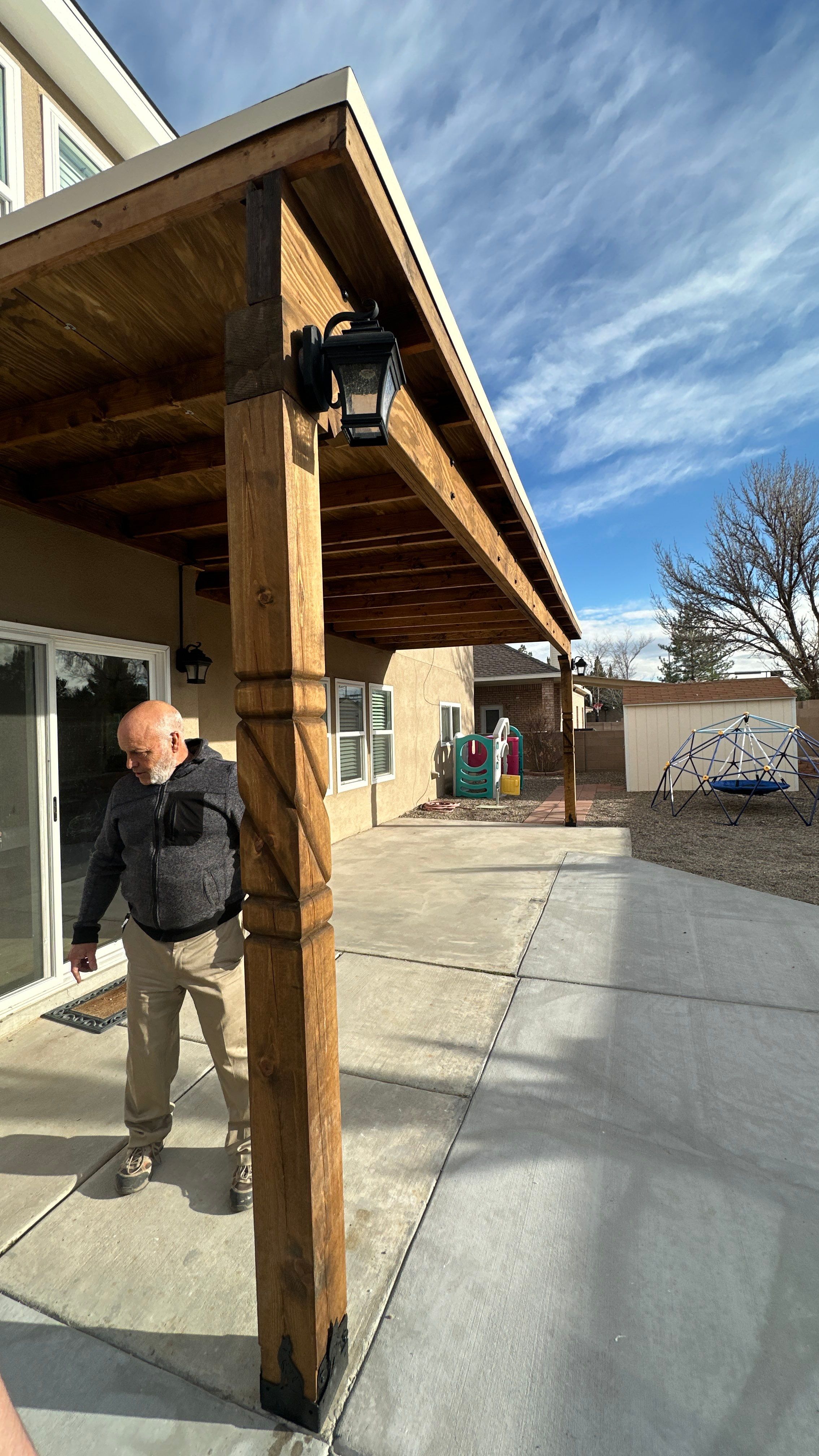 Patio Cover using Carved Douglas Fur by Rio Grande Building & Storage