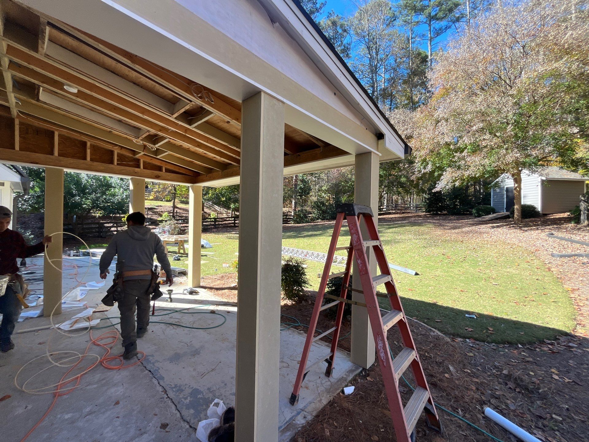 Romabio Brick Lime Wash and Cedar Tongue & Groove Porch Ceiling Installation in Marietta, GA by Nelson Exteriors 