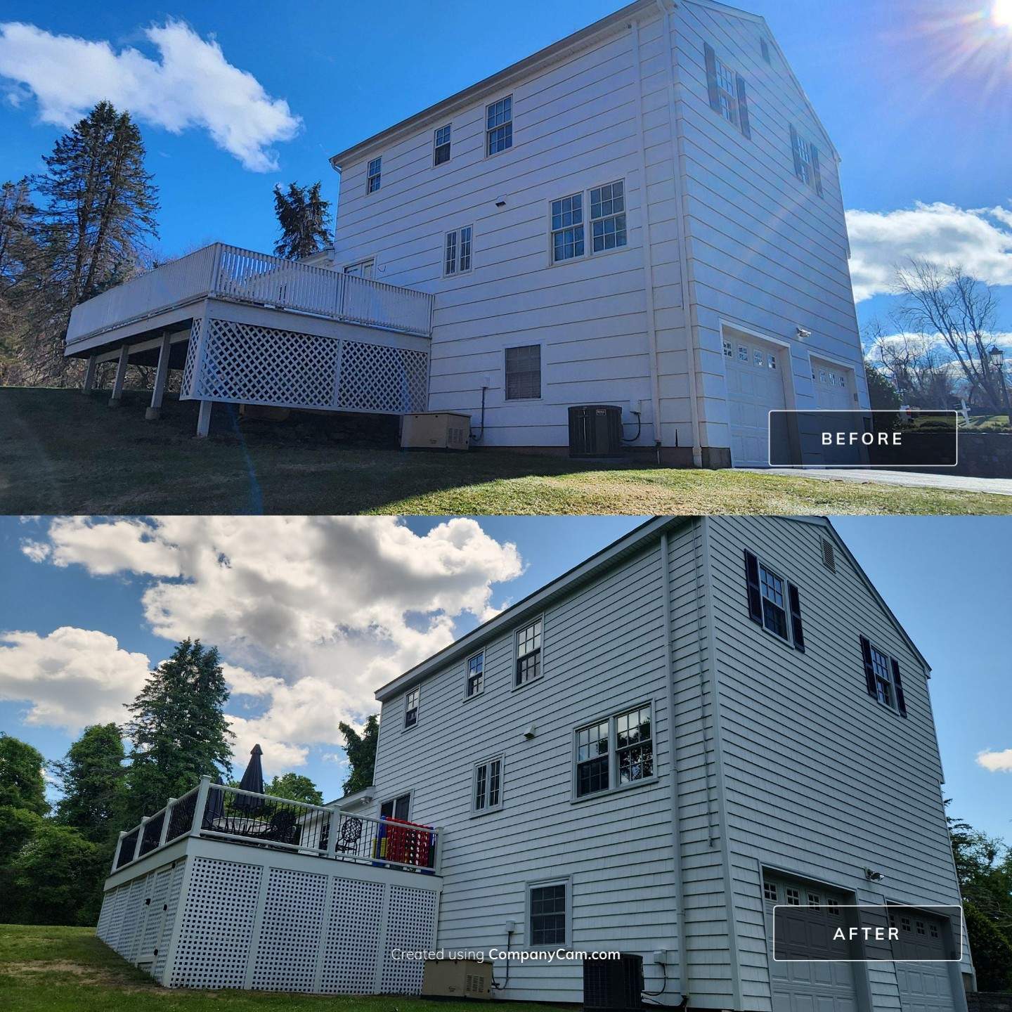 Siding update with Cert Cedar Impressions D/7 perfection straight bottom, White & Cert. Monogram D/4 x 25' clapboard, White by DiGiorgi Roofing and Siding Inc