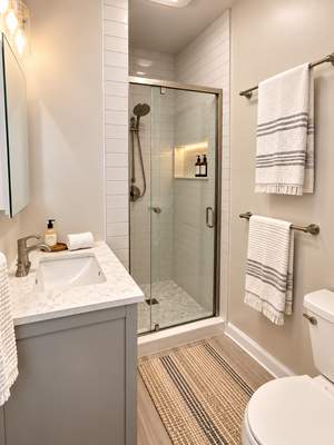Modern Bathroom Remodel with Custom Walk-In Shower & Space-Saving Storage