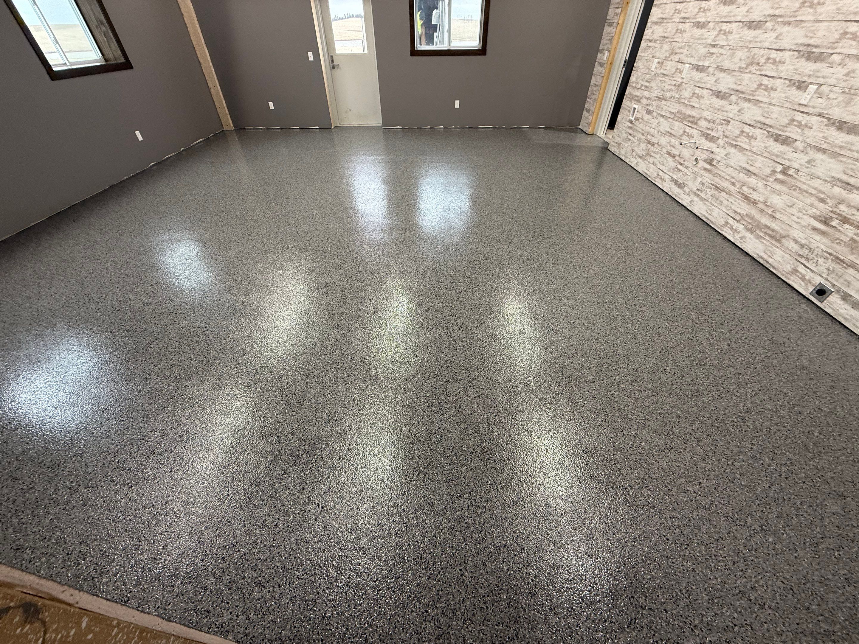 Nightfall Flake Floor Coating Installation in Draper by Select Painting, Coatings & Garage Cabinets