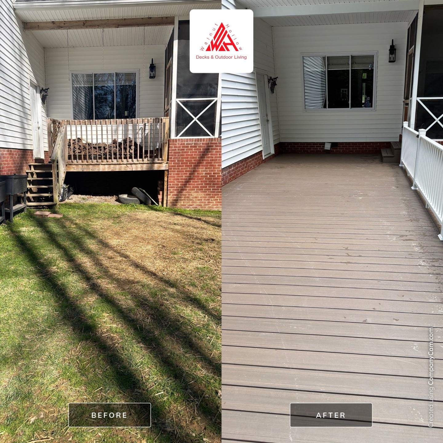 Custom Composite Deck and White Vinyl Railing Installation in Fayetteville by Walnut Hollow Decks & Outdoor Living