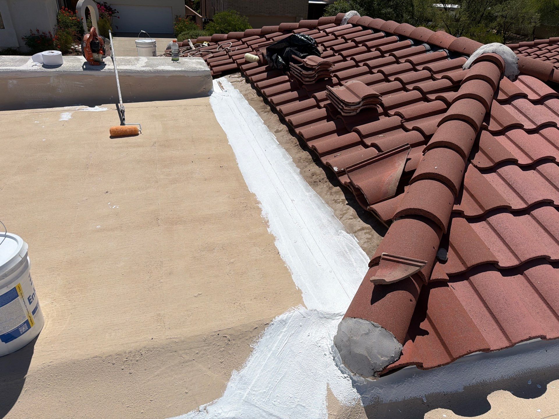 Tucson Residential Roof Restoration with Tile and Elastomeric Coating by West Coast Roofing AZ