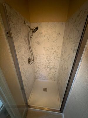 Semi-Frameless Shower and Vinyl Flooring