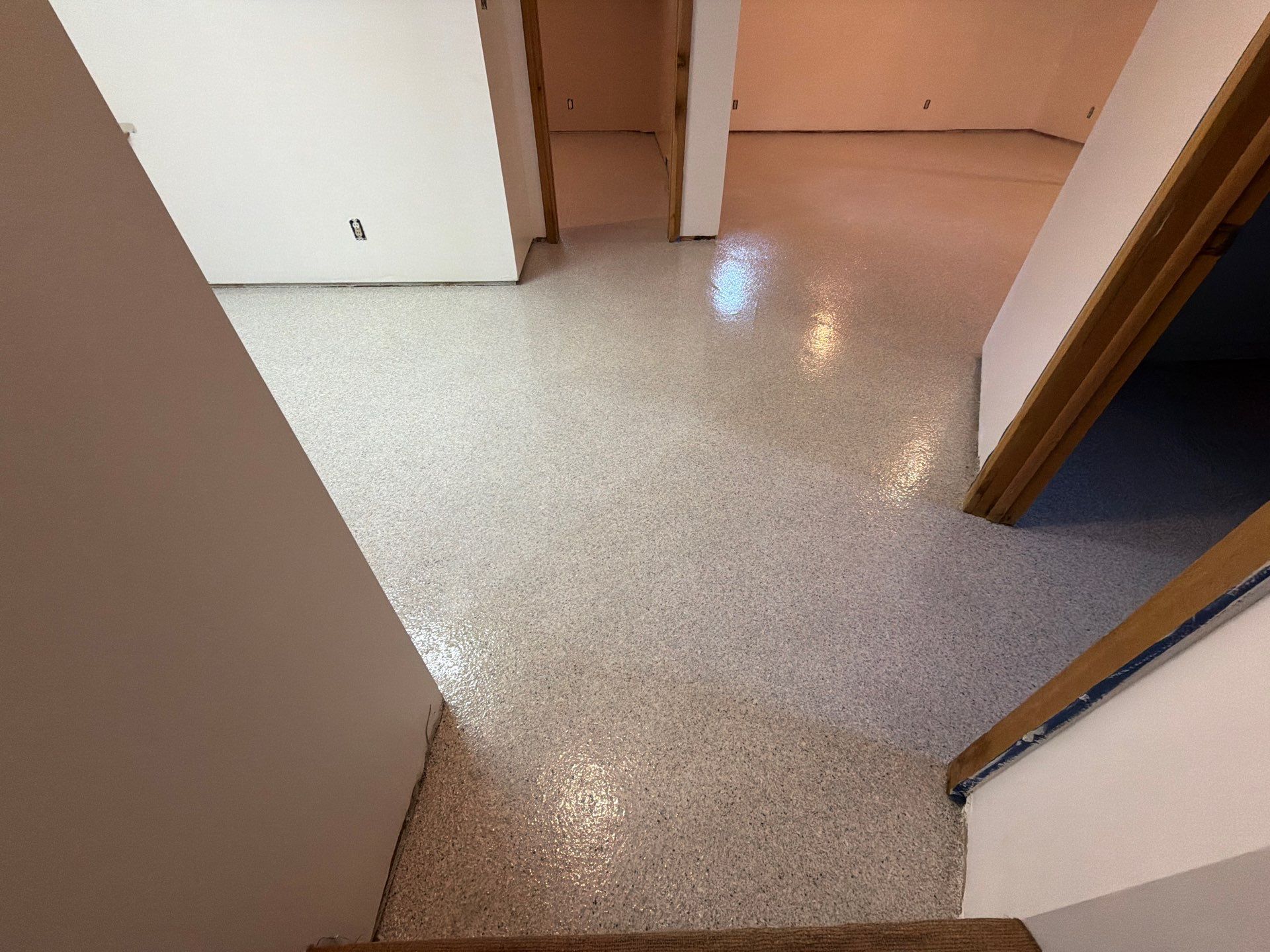 Basement Epoxy Flake Floor Installation and Surface Repair in Montague by Gordon Painting