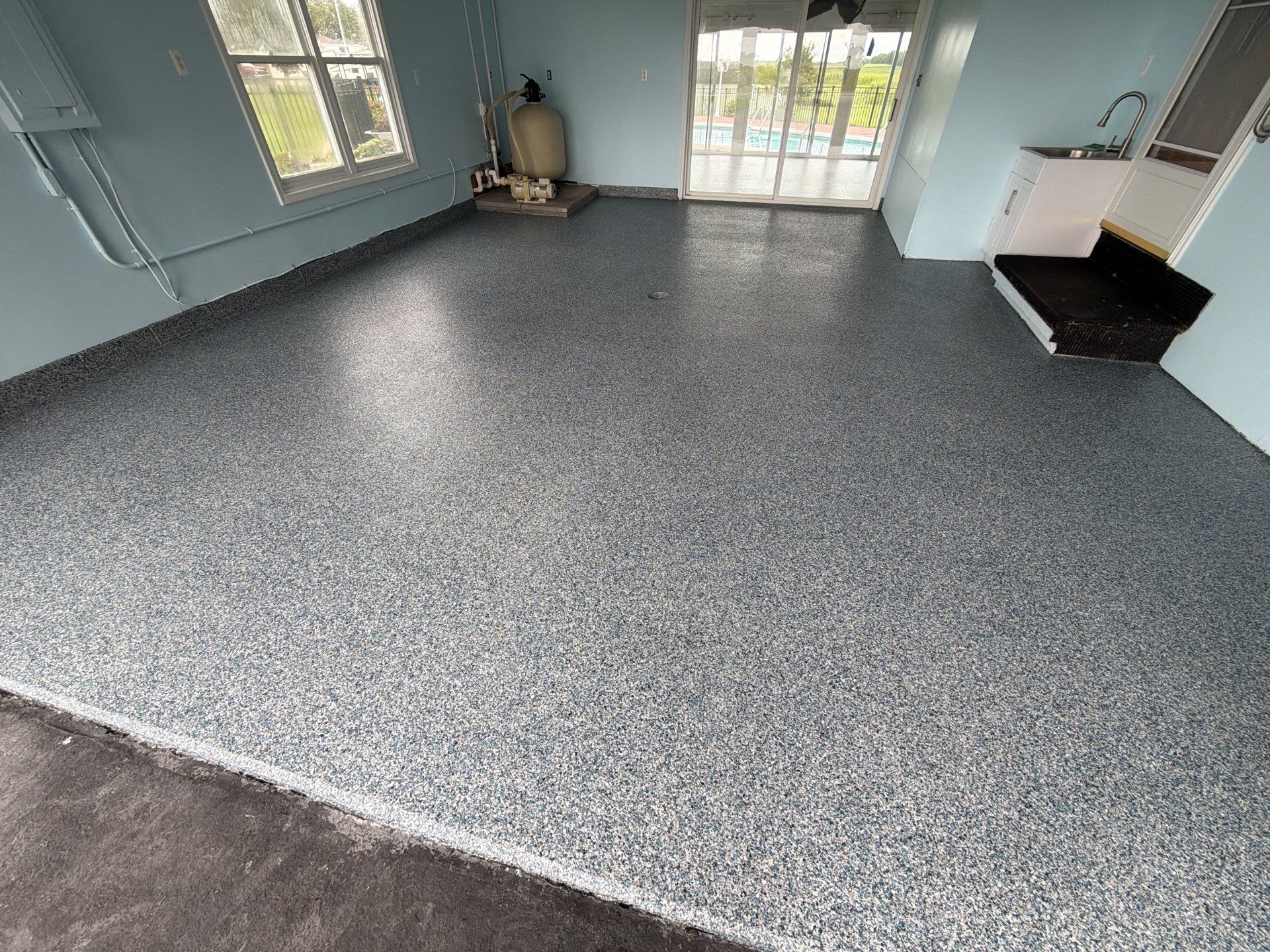 Vintage Cobalt Garage Coating by NG Masonry & Construction LLC