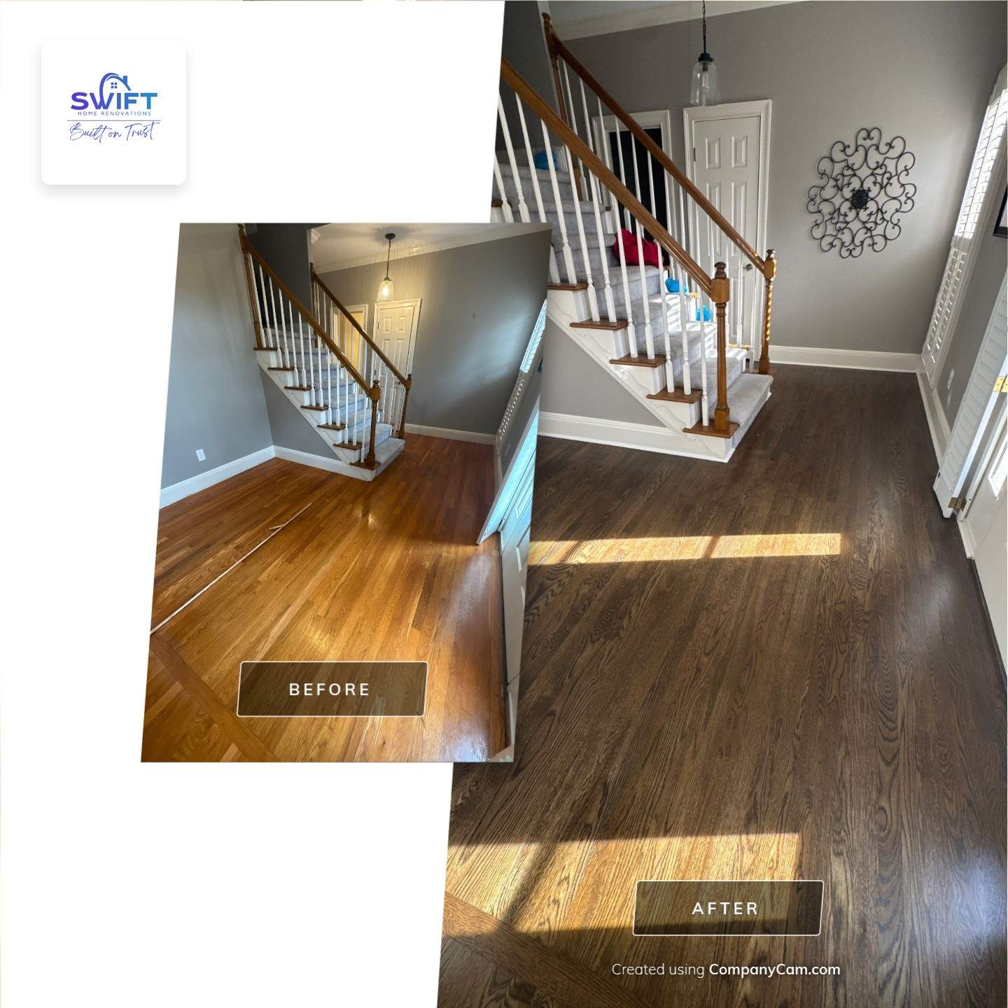 Dark Walnut Hardwood Floor Refinishing and Cabinet Painting in Atlanta by Swift Home Renovations