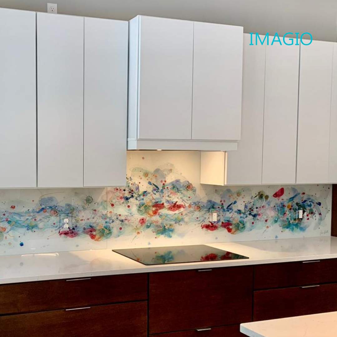 Kitchen Remodel using IMAGIO Solid Glass Backsplash by Rocco Pisto by IMAGIO