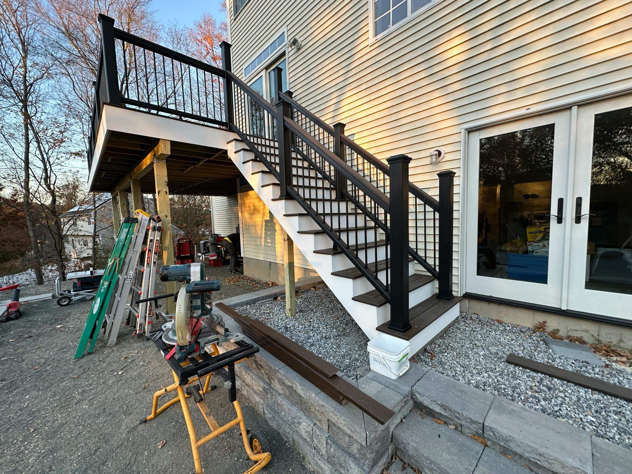 Deck Replacement, Trex Tropical Spiced Rum, Transcend Cocktail rail, Rainescape, pvc wrapped posts by DiGiorgi Roofing and Siding Inc