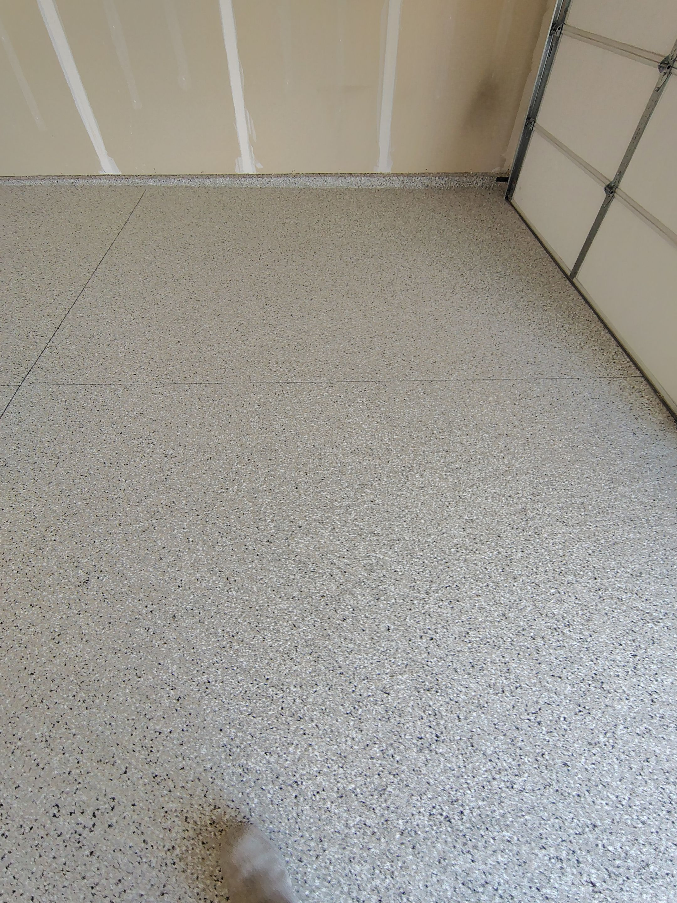 Epoxy Garage Floor Coating with Decorative Flake in Harrisburg by Select Painting, Coatings & Garage Cabinets