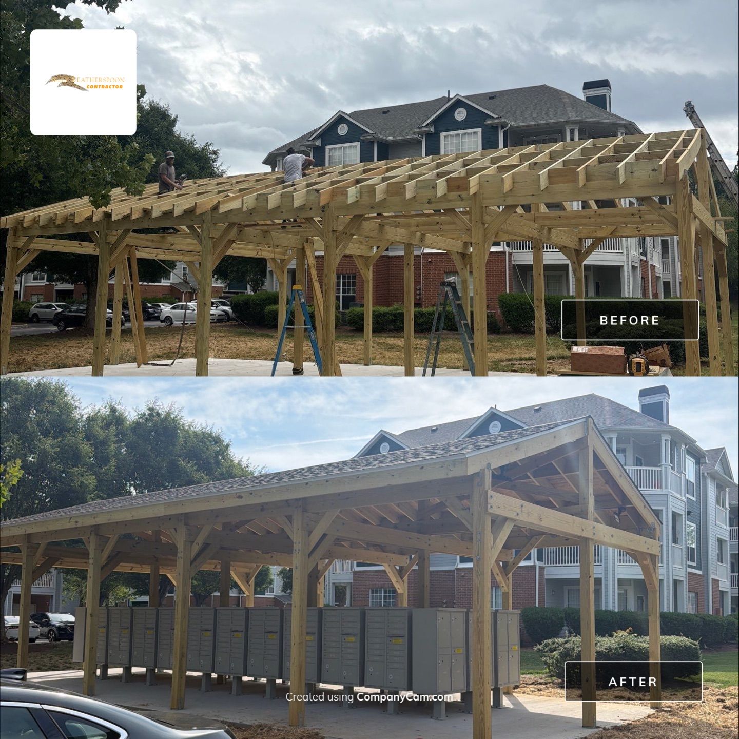 Custom Timber Frame Pavilion for Cluster Mailbox Units in Raleigh by Billy Weatherspoon Contractor