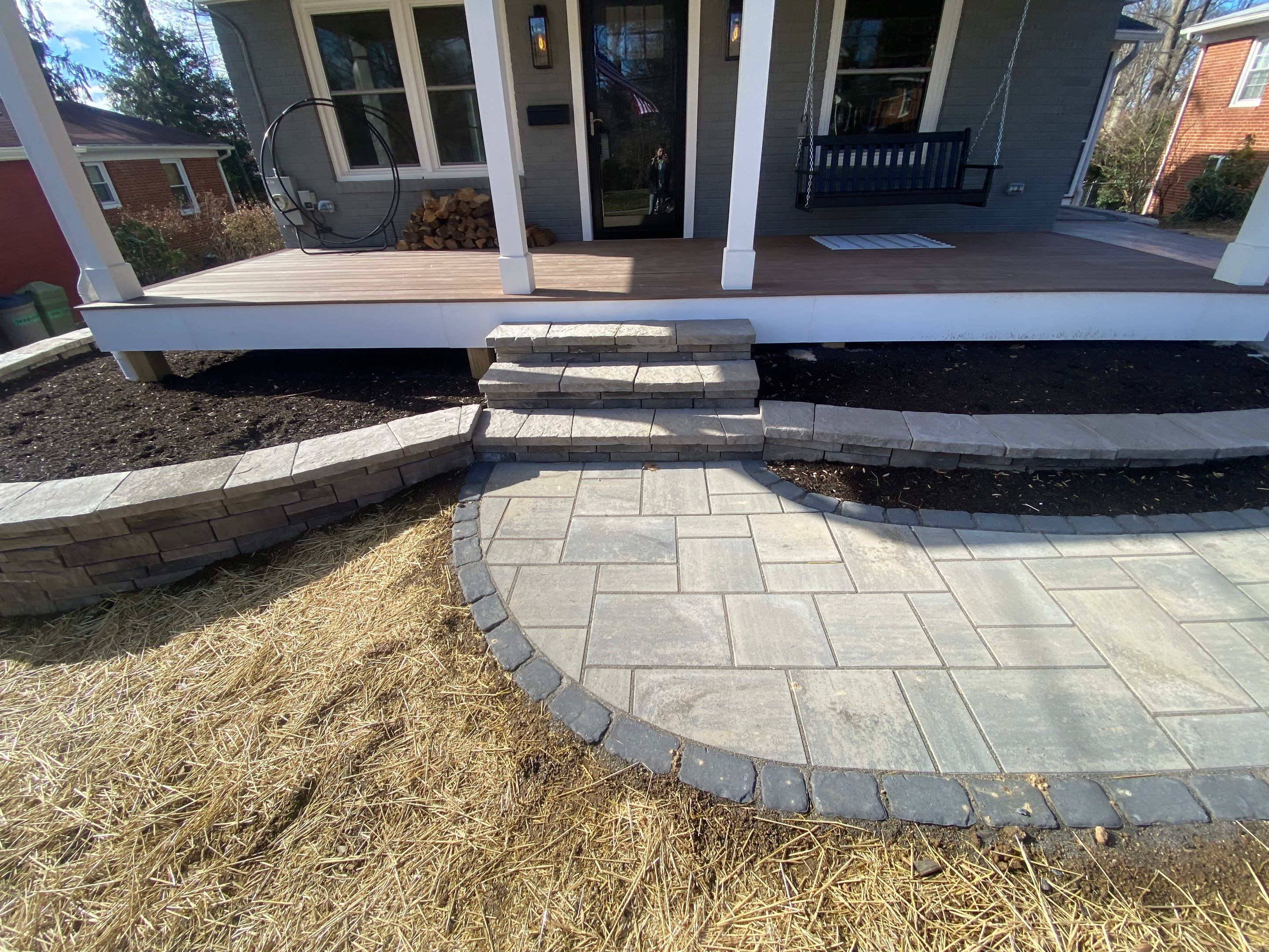 Retaining wall, walkway, small patio and landscape install by The Smet Companies, LLC
